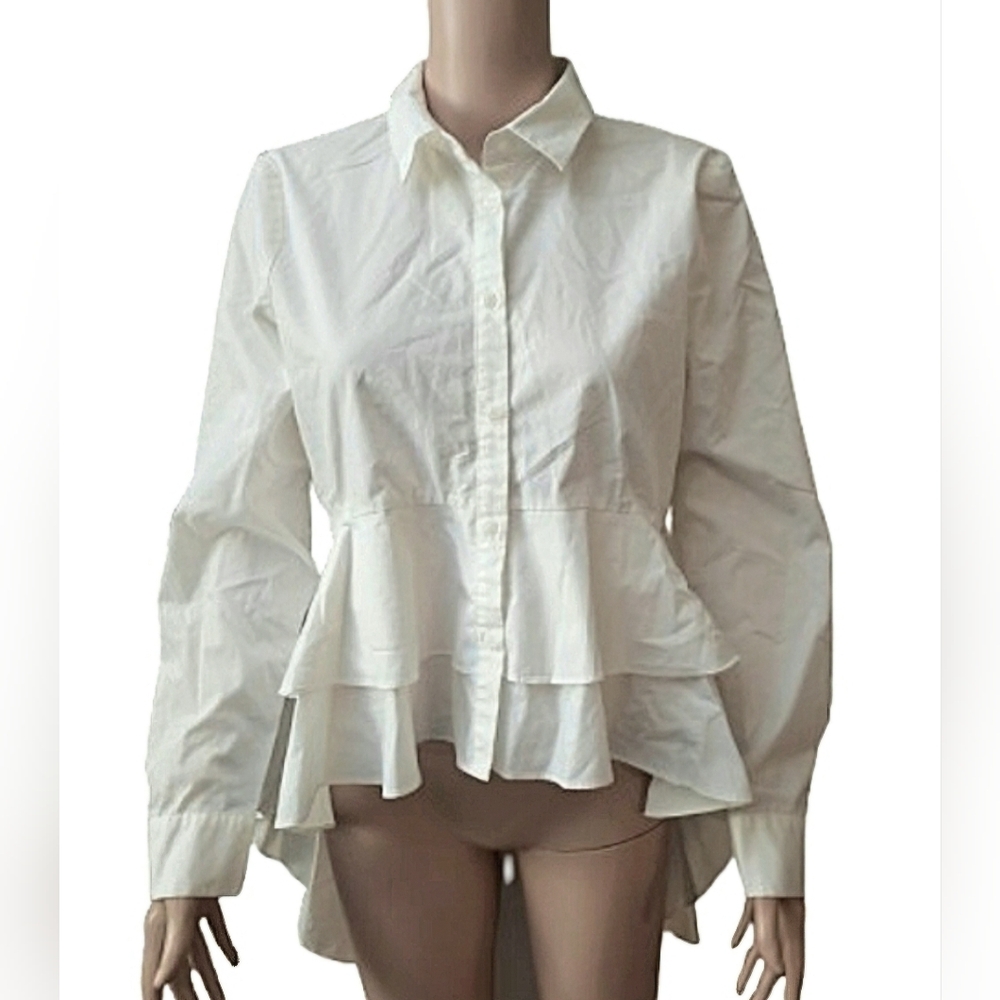 A.N.A White Button Down Peplum Shirt Blouse M
